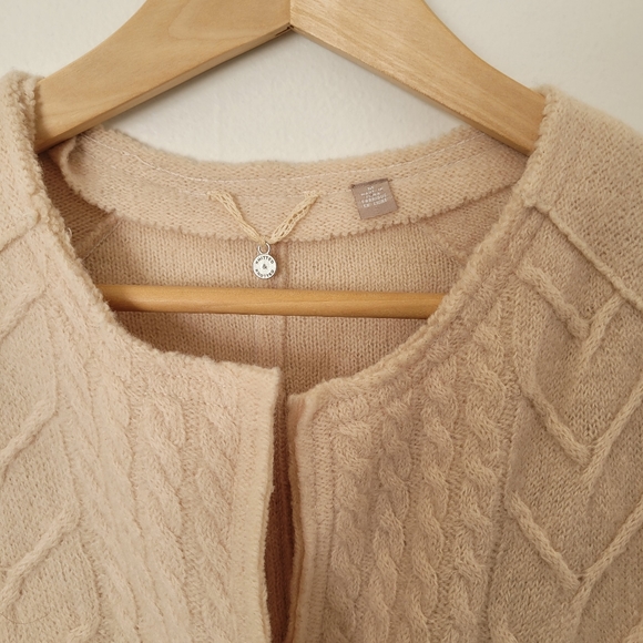 Anthropology Knitted & Knotted Wool Cardigan Zip-Front Sweater Sz M Cream/Pink - Picture 2 of 11